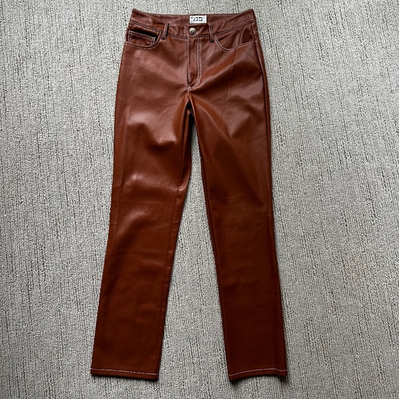 STAUD Vegan Leather Stitch Detail Cognac Pant Sz 4 NEW!! - Picture 1 of 4